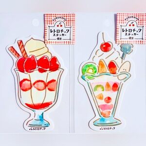 Japanese Dessert Cafe Sticker Decal Set, Strawberry Shortcake & Fruit Parfait